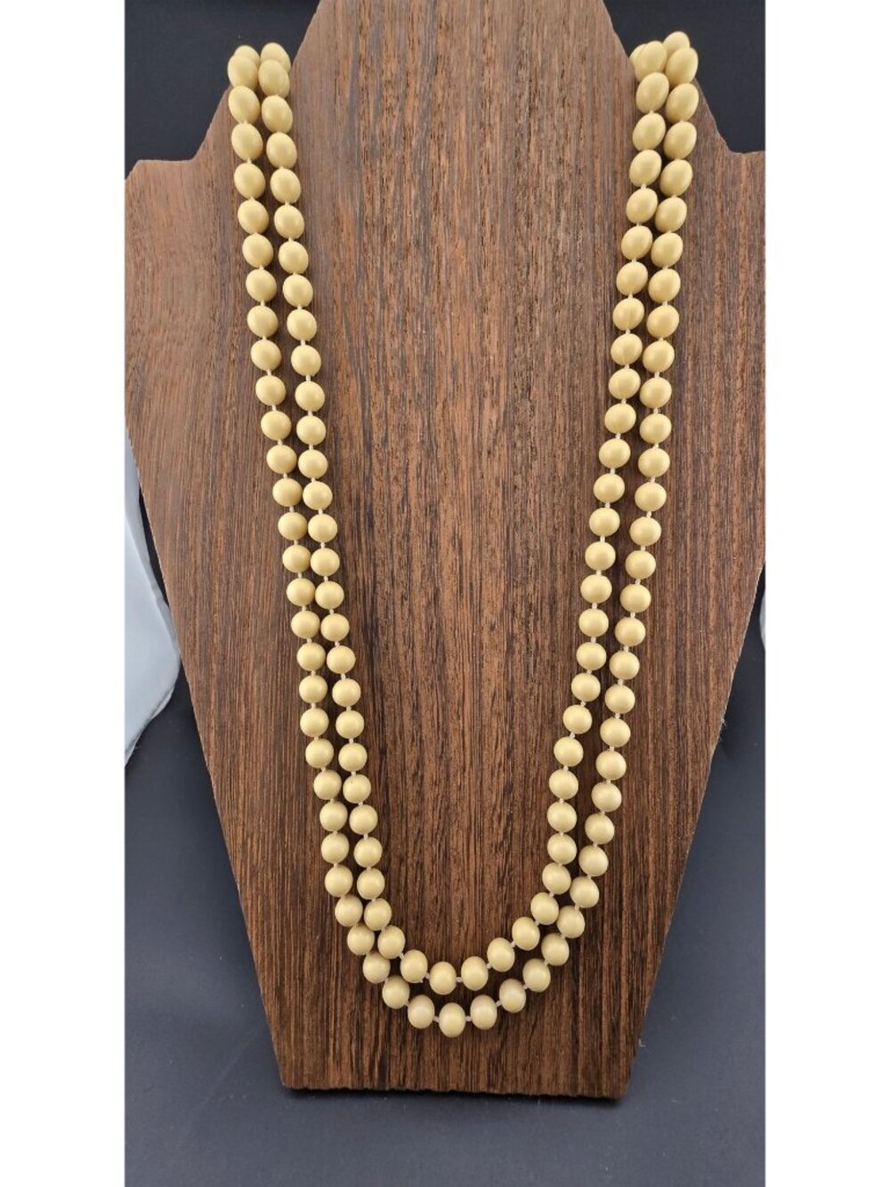 Vintage Double-Strand Cream Bead Necklace Gold-Tone Clasp Hong Kong READ